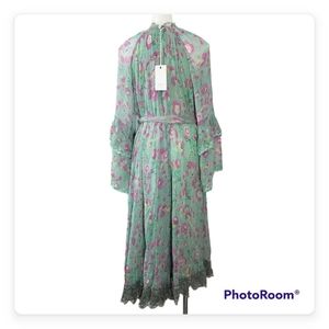 NWT Hemant & Nandita Hera Long Green Floral Dress